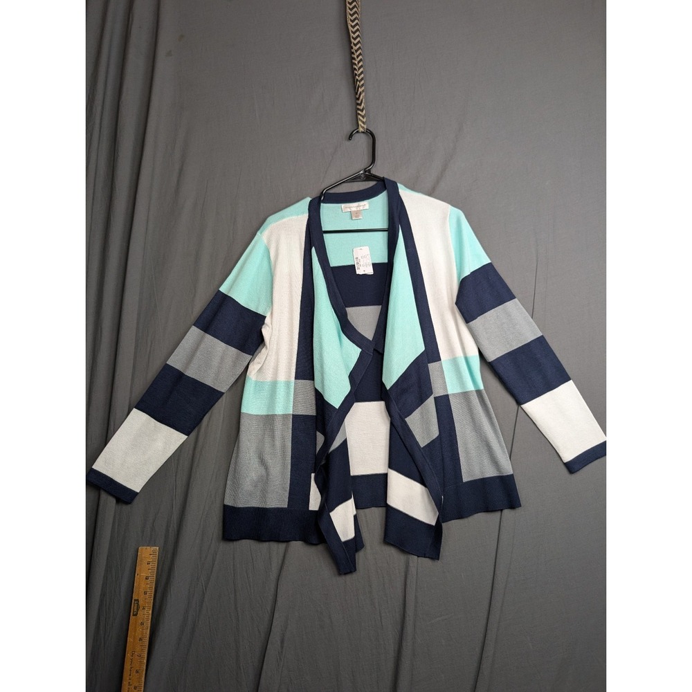 Christopher‎ & Banks Womens Medium Blue Gray White Cardigan
